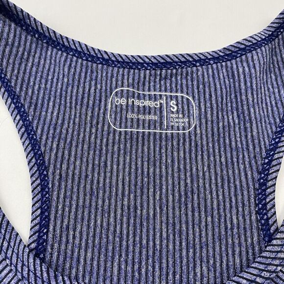 Be Inspired Size S Blue Striped Racerback Tank Top Polyester Activewear Top - Picture 5 of 7